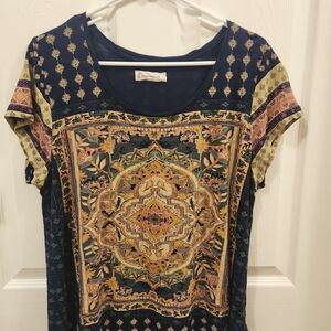 Lucky Brand Navy & Gold Printed Scoop Neck Women’s Top
